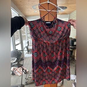 Maurices Red and Black Geometric Midi Dress